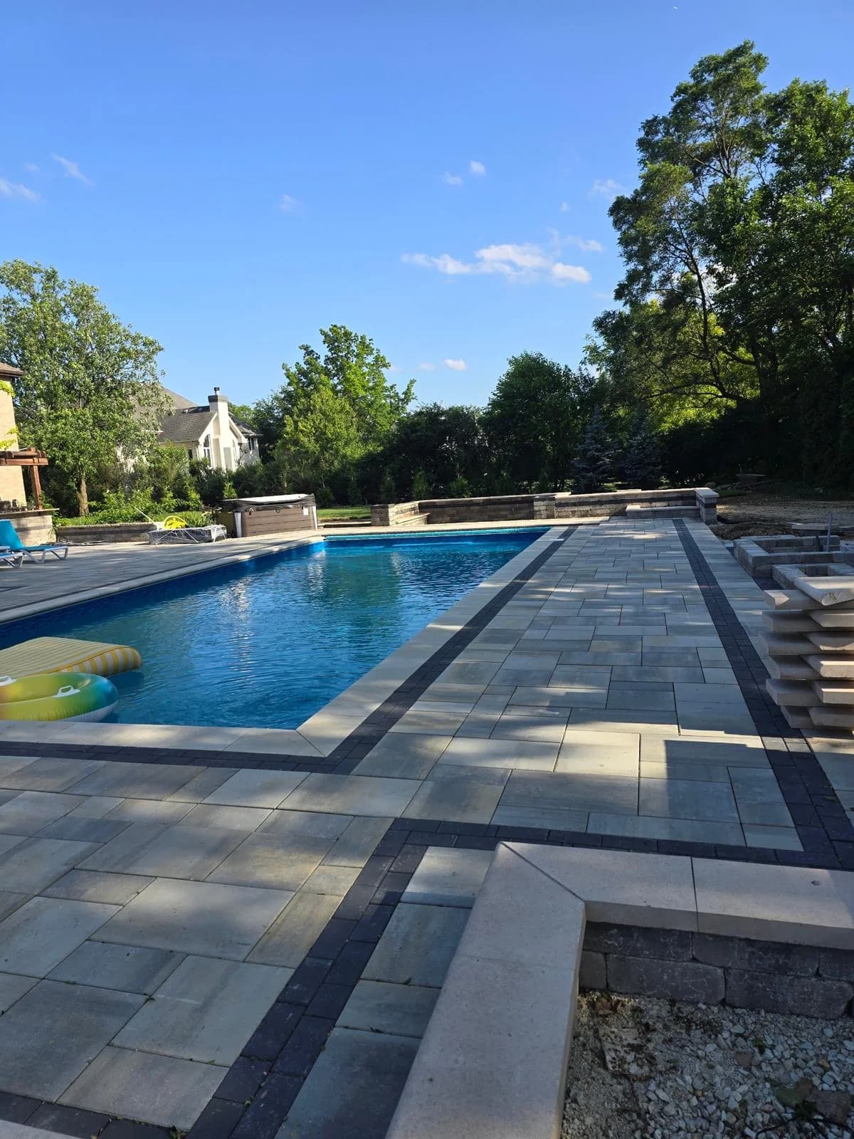 Poolside stamped concrete deck